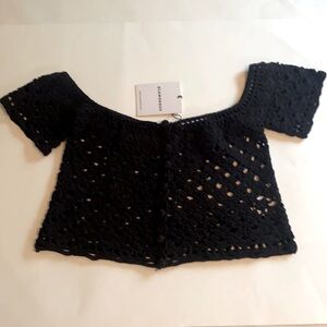 Black Crocheted Short Sleeve Crop Top By Glamorous Size XS
